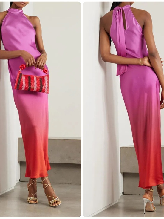 RIXO Dresses & Skirts - RIXO Savona Silk Midi Gown Dress Pink Red Ombre Size US 2